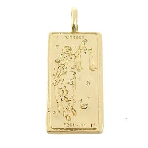copper rectangle tarot card pendant, gold plated, approx 11-23mm