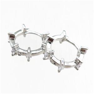 copper Hoop Earrings paved zircon, platinum plated, approx 15mm dia