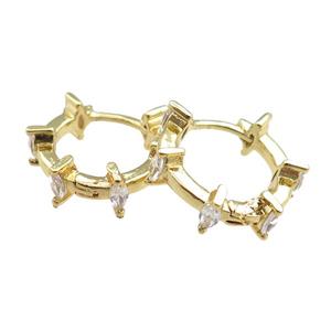 copper Hoop Earrings paved zircon, gold plated, approx 15mm dia