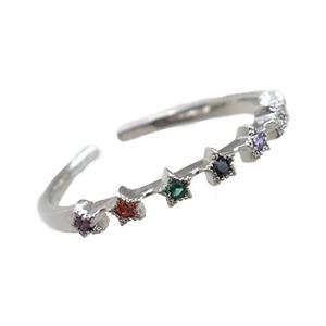 copper Rings pave zircon, adjustable, platinum plated, approx 20mm dia