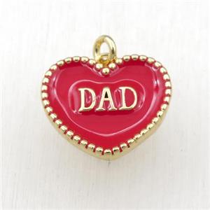 copper heart DAD pendant with red enameling, gold plated, approx 17-20mm