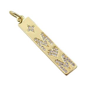 copper letter pendant pave zircon, MOM, gold plated, approx 6-30mm