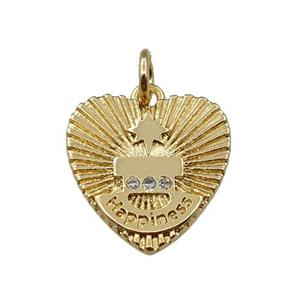 copper heart pendant pave zircon, happiness, gold plated, approx 13mm