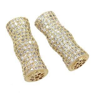 copper peanut beads pave zircon, gold plated, approx 10-27mm