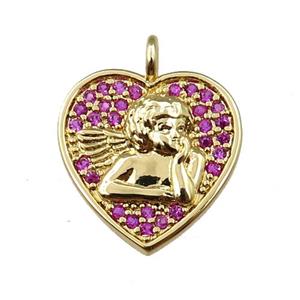 copper heart pendant pave zircon, angel, gold plated, approx 14mm