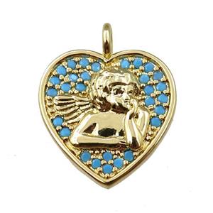 copper heart pendant pave zircon, angel, gold plated, approx 14mm