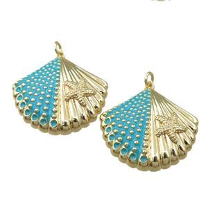 copper pendant with blue enameled, shell shaped, gold palted, approx 25-28mm
