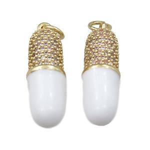 copper pill charm pendant pave zircon, with enameled, gold plated, approx 7-22mm