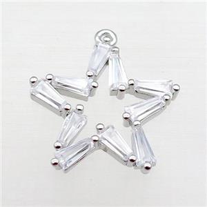 copper star pendant pave zircon, platinum plated, approx 20mm
