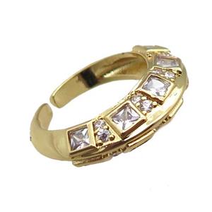 adjustable copper ring pave zircon, gold plated, approx 7mm, 18mm dia