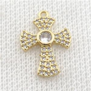copper cross pendant pave zircon, gold plated, approx 14-18mm