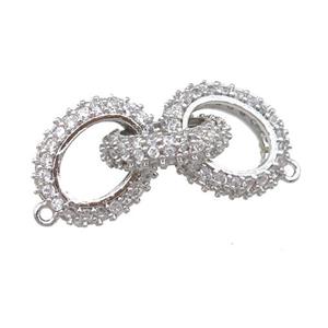 copper linker connector pave zircon, platinum plated, approx 12-15mm, 25mm