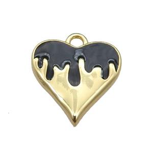 Copper Heart Pendant with Black Enameled, Gold Plated, approx 14mm