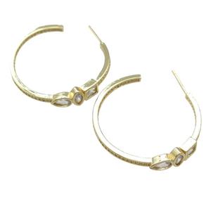 copper Stud Earring pave zircon, gold plated, approx 35mm