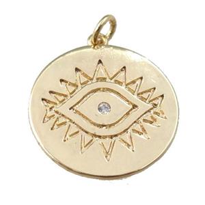 copper circle eye pendant, carved, gold plated, approx 22mm