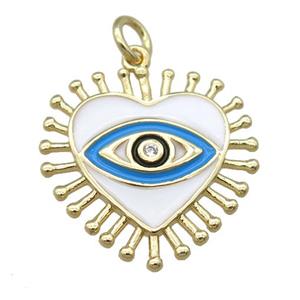 copper heart pendant with white enamel, eye, gold plated, approx 20mm
