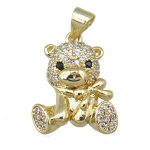 copper bear pendant pave zircon, gold plated, approx 15-17mm