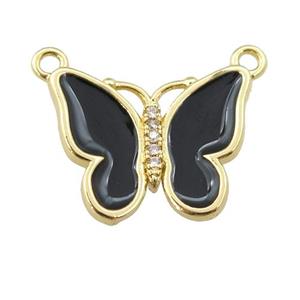 copper butterfly pendant with black enamel, gold plated, approx 16-20mm