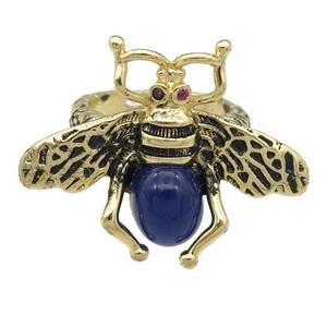 copper honeybee Rings with blue cats eye stone, antique gold, approx 26-32mm, 17mm dia
