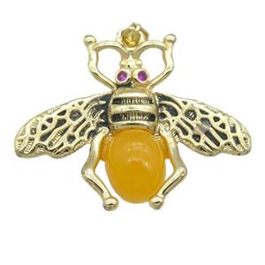 copper honeybee Pendant with yellow cats eye stone, antique gold, approx 26-32mm