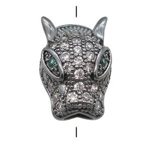 copper LeopardHead beads pave zircon, black plated, approx 10-15mm, 3mm hole