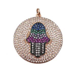 copper Hamsahand pendant paved zircon, rose gold, approx 29mm dia