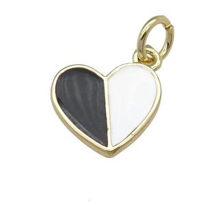 copper Heart pendant with black white enamel, gold plated, approx 10-11mm
