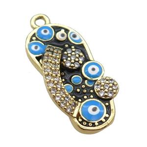 copper Shoe pendant paved zircon with black enamel, evil eye, gold plated, approx 10-20mm