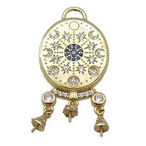 copper Moon pendant paved zircon, gold plated, approx 19-35mm