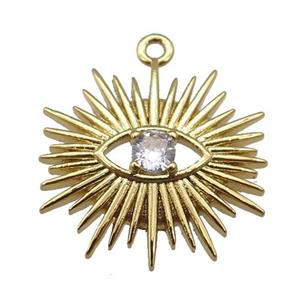 copper All Seeing Eye charm pendant paved zircon, gold plated, approx 18mm