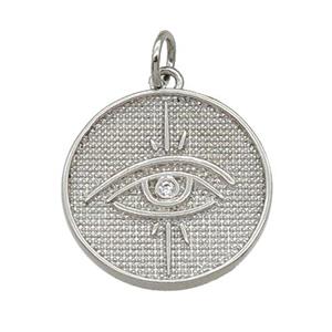 copper circle Eye pendant paved zircon, platinum plated, approx 18mm dia