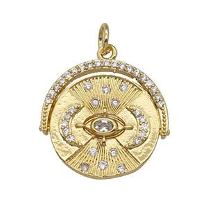 copper circle pendant paved zircon, moon, gold plated, approx 19mm
