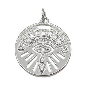 copper circle pendant paved zircon, platinum plated, approx 20mm dia
