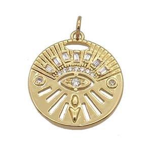 copper circle pendant paved zircon, gold plated, approx 20mm dia