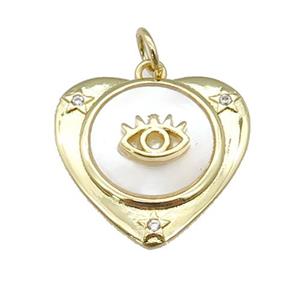 copper Heart pendant paved zircon, eye shell, gold plated, approx 22mm