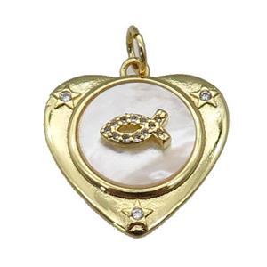 copper Heart pendant paved zircon, fish shell, gold plated, approx 22mm