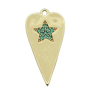 copper heart pendant paved green zircon, gold plated, approx 12-23mm