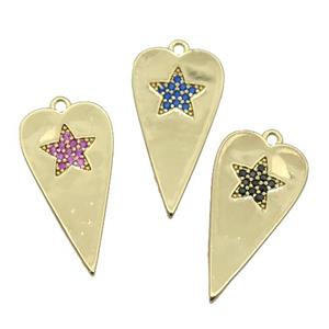 copper heart pendant paved zircon, gold plated, mixed, approx 12-23mm