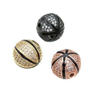 round copper Beads paved zircon, mixed, approx 12mm dia