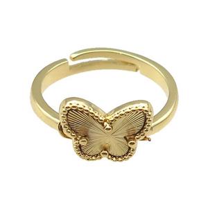 copper Butterfly Ring, adjustable, gold plated, approx 9-12mm, 18mm dia