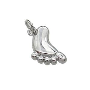 copper charm pendant, babyfeet, platinum plated, approx 11-12mm