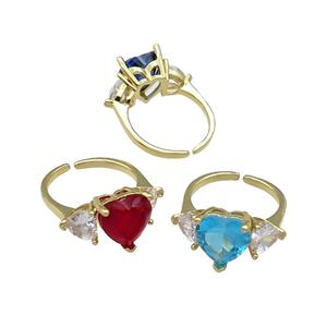 mix copper Heart Ring pave zircon adjustable gold plated, approx 11mm, 6mm, 18mm dia