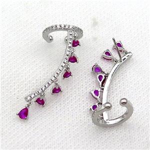 Copper Clip Earring Pave Hotpink Zircon Platinum Plated, approx 4mm, 14.5mm, 30mm