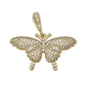 Copper Butterfly Pendant Pave Zircon Gold Plated, approx 18-32mm, 10mm, 3mm hole