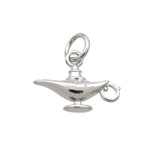 Copper AladdinLamp Pendant Charm Platinum Plated, approx 7-11mm