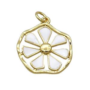 Copper Flower Pendant White Enamel Gold Plated, approx 19mm