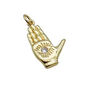 Copper Hand Eye Pendant Pave Zircon Gold Plated, approx 14-20mm