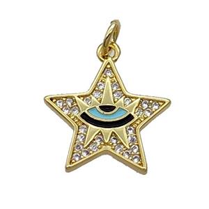 Copper Star Pendant Pave Zircon Enamel Eye Gold Plated, approx 16mm