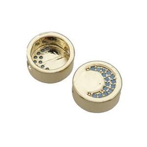Copper Button Beads Pave Turq Zircon Moon Gold Plated, approx 11mm dia