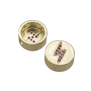 Copper Button Beads Pave Pink Zircon Lightning Gold Plated, approx 11mm dia